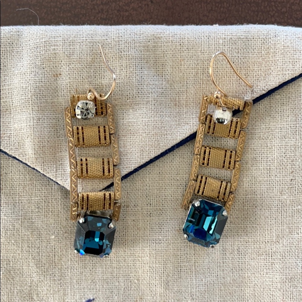 Dangly costume blue gold earrings